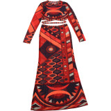 EVE Long Sleeve Print Top Long Skirts 2 Piece Set DLSF-K6S10203A