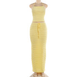 EVE Solid Color Halterneck Vest Long Skirts 2 Piece Set GZJQ-K6S08716A