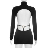 EVE Solid Color Long Sleeve Backless Mini Dress GSZM-D26DS232