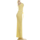 EVE Solid Color Halterneck Vest Long Skirts 2 Piece Set GZJQ-K6S08716A
