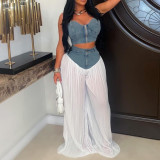 EVE V Neck Zipper Vest Wide Leg Pants 2 Piece Set AIL-357