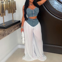 EVE V Neck Zipper Vest Wide Leg Pants 2 Piece Set AIL-357