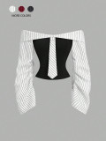 EVE One Shoulder Long Sleeve Stripe Shirt GSRX-879