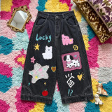 EVE Plus Size Cartoon Puppy Embroidered Cropped Jeans GYLN-2606