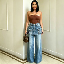 EVE Fashion Multi-Pocket Faux Two-Piece Jeans GAKF-60515