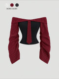 EVE One Shoulder Long Sleeve Stripe Shirt GSRX-879
