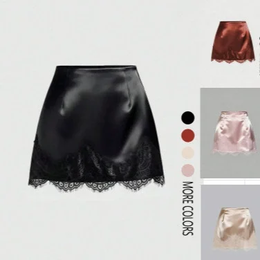 EVE Satin Lace Edge Patchwork Mini Skirt GSRX-876