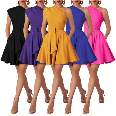 EVE Slash Neck Solid Color Mini Dress YF-11077