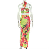 EVE Sexy Print Halterneck Two Piece Skirts Set GJYO-JSD711908