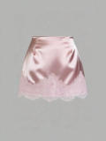 EVE Satin Lace Edge Patchwork Mini Skirt GSRX-876