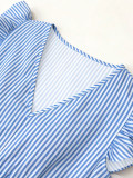 EVE V Neck Stripe Short Sleeve Maxi Dress GSRX-873