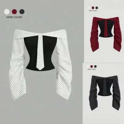 EVE One Shoulder Long Sleeve Stripe Shirt GSRX-879