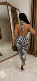 EVE Plus Size Houndstooth Print Tie Up Seventh Jumpsuit WAF-77894