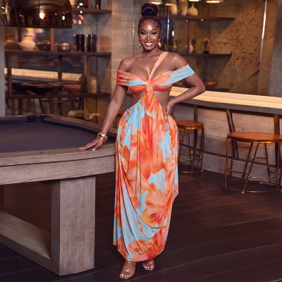 EVE Sexy Color Block Backless Print Maxi Dress GJYO-JD305523
