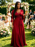 EVE Lace V Neck Solid Color Maxi Dress XMY-N049