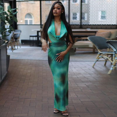 EVE Print Backless Tie Up Maxi Dress GJYO-JD305500