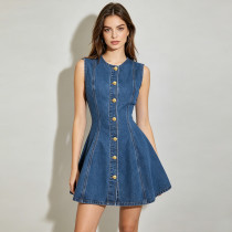 EVE Sleeveless Single Breasted Button Mini Dress GDAM-218999