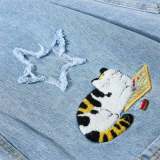 EVE Plus Size Cat-Embroidered Multi-Pockets Jeans GYLN-6334