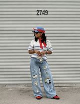 EVE Plus Size Cat-Embroidered Multi-Pockets Jeans GYLN-6334