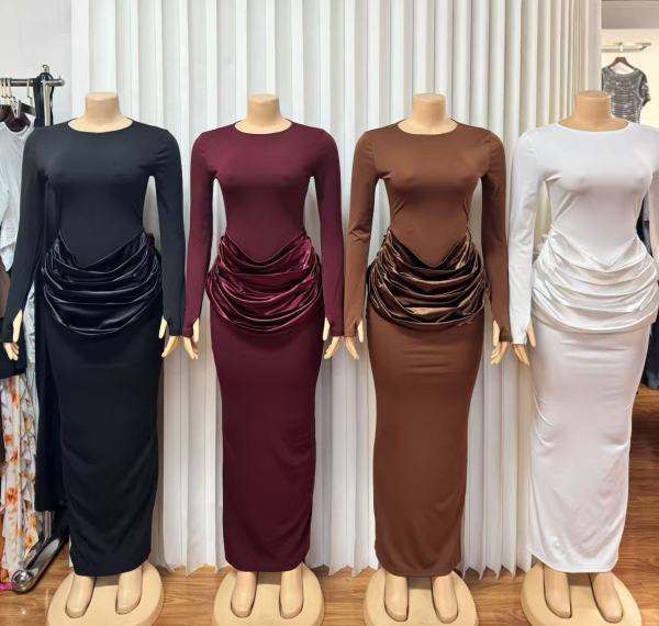 EVE Long Sleeve Ruched Maxi Dress GADE-10232