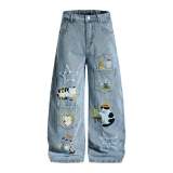 EVE Plus Size Cat-Embroidered Multi-Pockets Jeans GYLN-6334