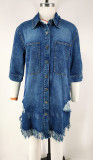 EVE Hole Tassel Short Sleeve Denim Midi Dress GDAM-219006
