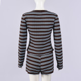 EVE Stripe Long Sleeve Two Piece Short Set GFRT-42211SBG