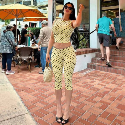 EVE Polka Dot Print Backless Top Two Piece Pants Set LJSF-S6421503X