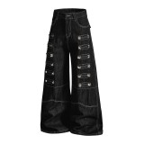 EVE Plus Size Metal-Studded Washed Loose Jeans GYLN-0338