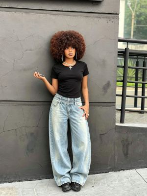 EVE Plus Size Fashion Washed Straight Jeans GYLN-9572