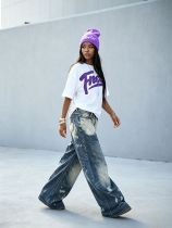 EVE Plus Size Ink-Splatter Loose Straight Jeans GYLN-9079