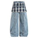 EVE Plus Size Plaid Patchwork Embroidered Puppy Jeans GYLN-2956