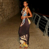 EVE Print Backless Deep V Neck Maxi Dress GJYO-JD305501