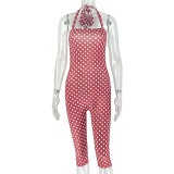 EVE Halterneck Polka Dot Print Jumpsuit GJYO-JP006361