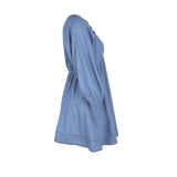 EVE Deep V Neck Puff Sleeve Denim Mini Dress AIL-358