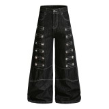 EVE Plus Size Metal-Studded Washed Loose Jeans GYLN-0338