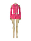 EVE Zipper Solid Color Hooded 3 Piece Shorts Set CH-26028
