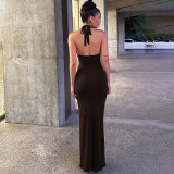 EVE U Neck Tie Up Split Maxi Dress LJSF-D6421543X