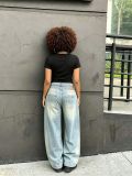 EVE Plus Size Fashion Washed Straight Jeans GYLN-9572