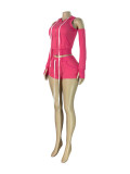 EVE Zipper Solid Color Hooded 3 Piece Shorts Set CH-26028