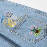 EVE Plus Size Cat-Embroidered Multi-Pockets Jeans GYLN-6334