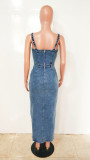 EVE Sleeveless Backless Denim Split Long Dress LX-8612