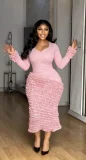 EVE U Neck Long Sleeve Ruched Maxi Dress GMYU-11313