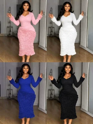 EVE U Neck Long Sleeve Ruched Maxi Dress GMYU-11313
