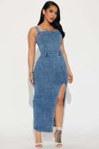 EVE Sleeveless Backless Denim Split Long Dress LX-8612