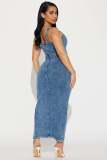EVE Sleeveless Backless Denim Split Long Dress LX-8612