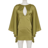 EVE Hollow Out Satin Batwing Sleeves Mini Dress GPKJ-MR49610