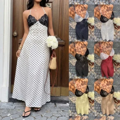 EVE Polka Dot Print Lace Backless Maxi Dress GSRX-923