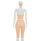 EVE Stripe Halterneck Backless Top Seventh Pants Suit(With Headscarf) MXBF-C26ST206