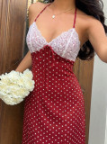 EVE Polka Dot Print Lace Backless Maxi Dress GSRX-923